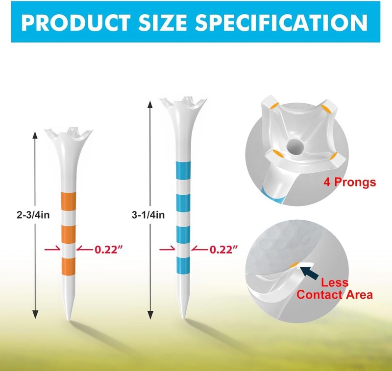 Full Choice 60/100 Pack Plastic Golf Tees (2-3/4"or 3-1/4"), Enhanced Durability & Stability, Designed to Reduce Friction and Side Spin - Image 3